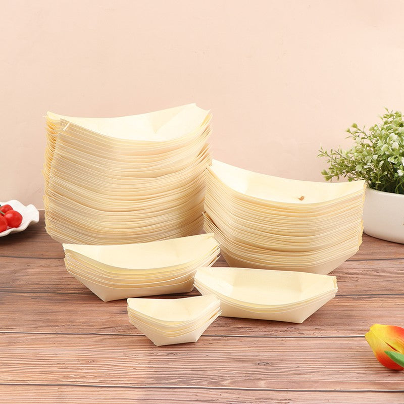 Bandejas de Alimentos 50pçs Barco de Madeira para Sushi Bambu Natural Descartável Caiaque Salada Sobremesa Bolo de Pinheiro Barco Tigela de Lanche Tapete Bandeja de Prato de Sushi