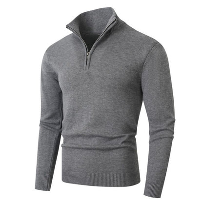 Autumn Mens Zip Pullover Sweater Lightweight Mock Neck Woolen Polo Sweaters Knit Casual Solid Color Cardigan Winter Warm Tops