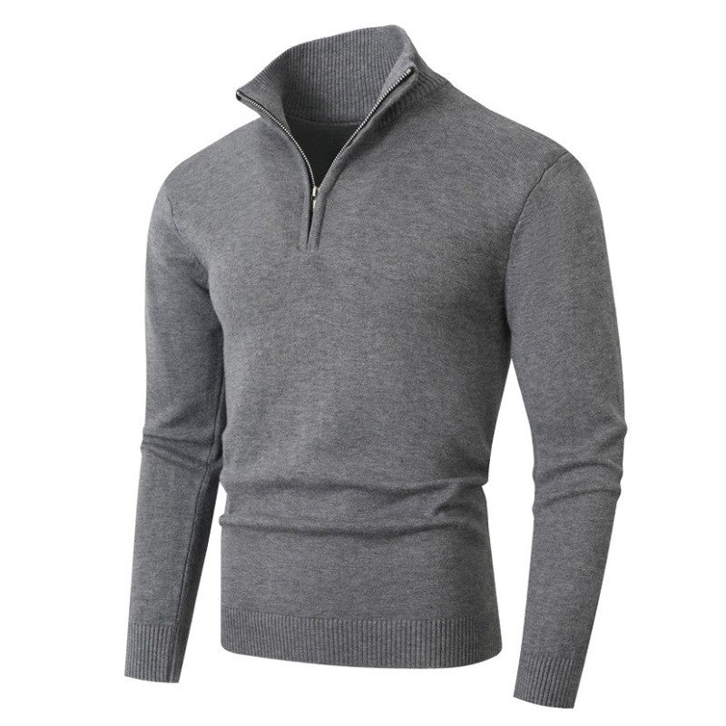 Autumn Mens Zip Pullover Sweater Lightweight Mock Neck Woolen Polo Sweaters Knit Casual Solid Color Cardigan Winter Warm Tops