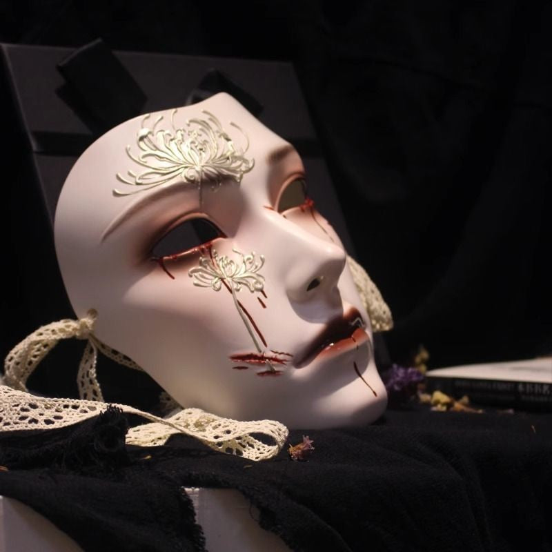 Chinese Style Full Face Adult Cosplay Hand Painted Manjusaka Mask Hanfu Ancient Costume Party Prop Halloween Mask