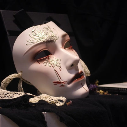 Chinese Style Full Face Adult Cosplay Hand Painted Manjusaka Mask Hanfu Ancient Costume Party Prop Halloween Mask