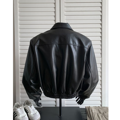 chaquetas sin manga cuerina Loose short leather jacket Shoulder pad coat American retro leather jacket for men