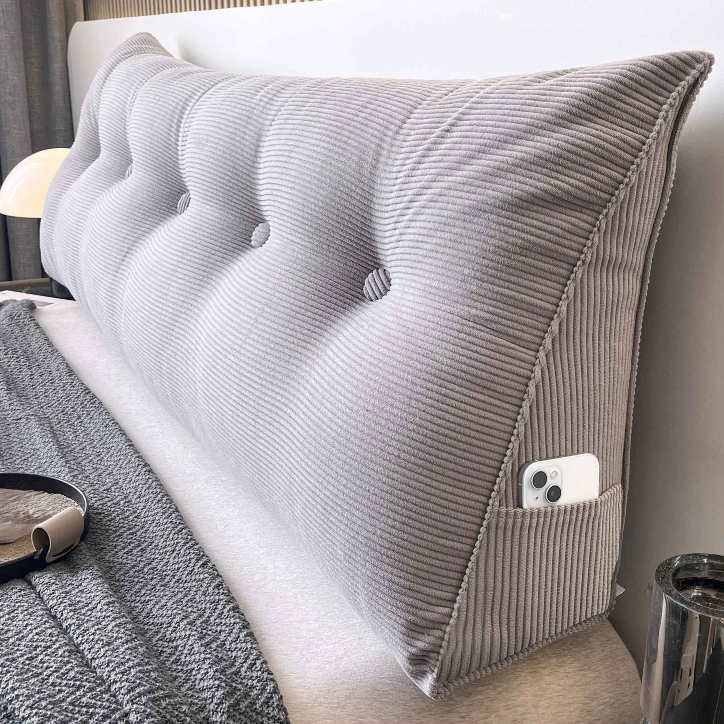 Casual Striped Wedge Floor Pillow Cushion with Side Storage Soft Fluffy Back Support Zippered Cover Hand Wash Gifts for Family