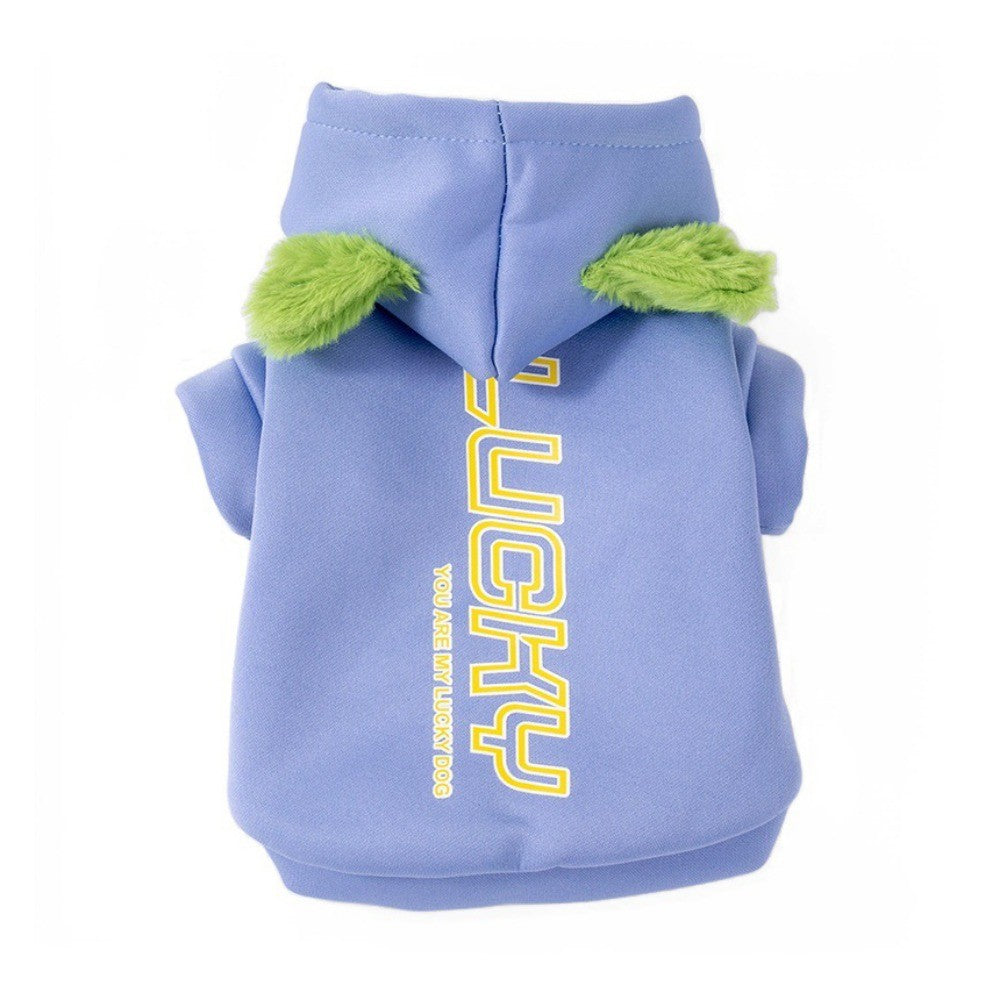 Moletom de cachorro com capuz estampado de letras, moletom de cachorro quente e confortável, roupas de cachorro de algodão/poliéster, macacão de filhote ajustável, outono