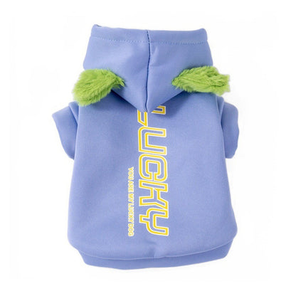 Moletom de cachorro com capuz estampado de letras, moletom de cachorro quente e confortável, roupas de cachorro de algodão/poliéster, macacão de filhote ajustável, outono