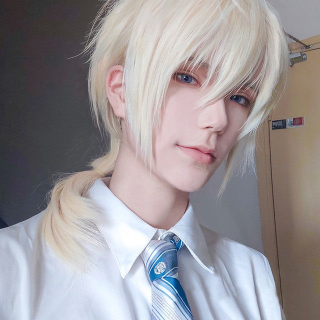Peruca MEIFAN Sintética Curta para Cosplay Lolita Anime Masculina Cabelo Liso Masculino Fibra de Alta Temperatura Rosa Azul Louro Ombré Preto Peruca