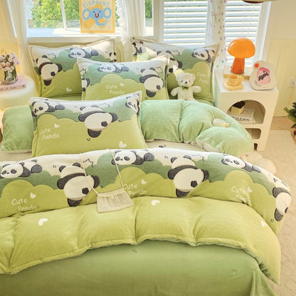 Capa de Edredom de Veludo Leite com Estampa de Panda Fofo para Decoração de Quarto de Meninos e Meninas, Roupa de Cama de Desenho Animado de Animais, Capa de Edredom Macia e Quente para Outono e Inverno