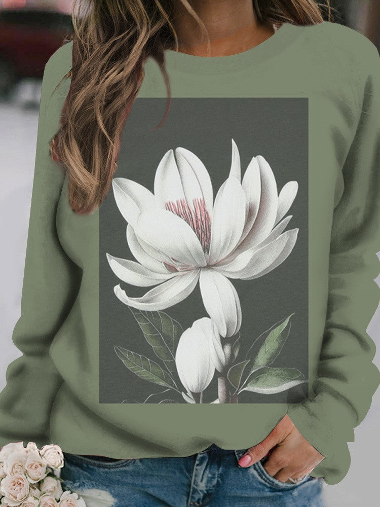 Outdoor Women's T-Shirt Casual Long Sleeve Pattern Print Street Crew Neck Fall Female Oversized Clothing Fashion T Shirts