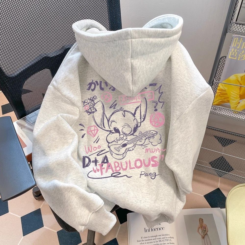 Série Fofa de Desenhos Animados do Stitch Moda Suéter Kawaii Disney Periférico Outono Nova Tendência Jaqueta de Moletom Oversize Presente para Amigos