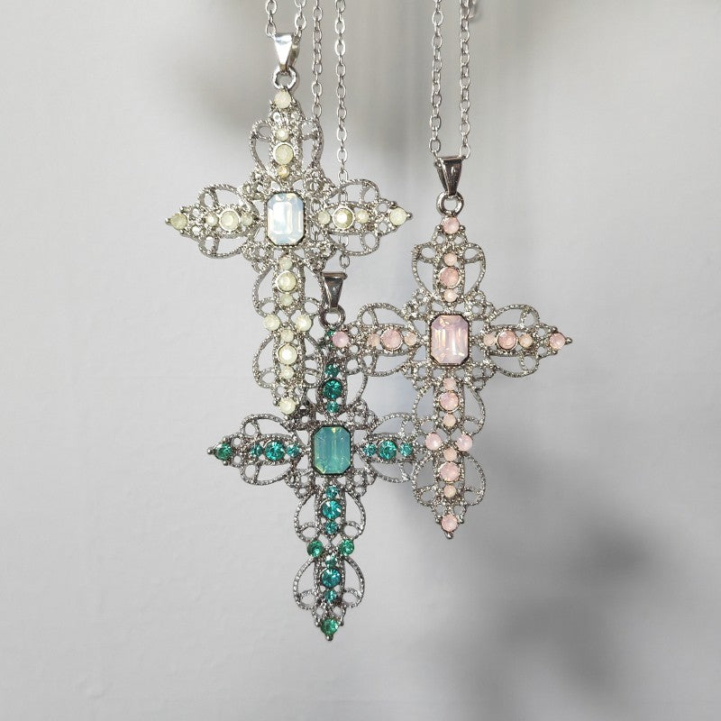 Gothic Big Zircon Cross Necklace Unisex Y2K Irregular Goth Large Cross Pendant Necklaces  for Men Women Couple Necklace Jewelry