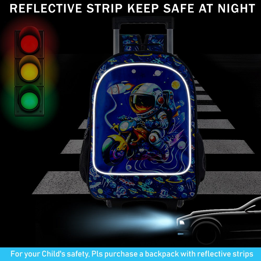 3PCS Astronaut Rolling Backpack for Boys, Kids School Backpacks with Wheels,  UV Printed Roller Wheeled Bookbag