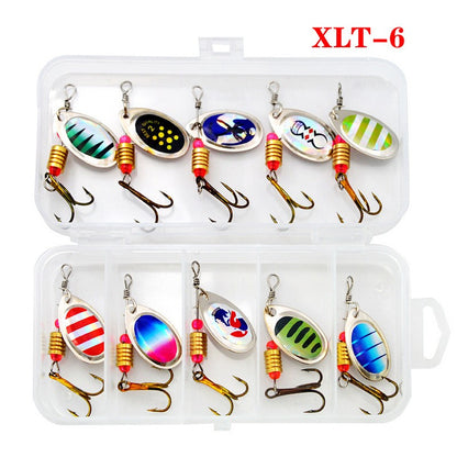 10pçs Isca de Pesca Colher de Metal Spinner Colher Iscas Artificiais Pesca Wobblers Kit de Crochê para Lúcio com Caixas de Utensílios