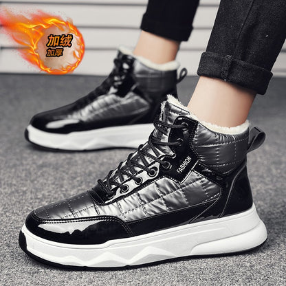 Trendy Silver Winter Boots Man High top Sneakers Outdoor Warm Plush Men's Snow Boots Platform Furry Ankle Boots Men Casual Boot