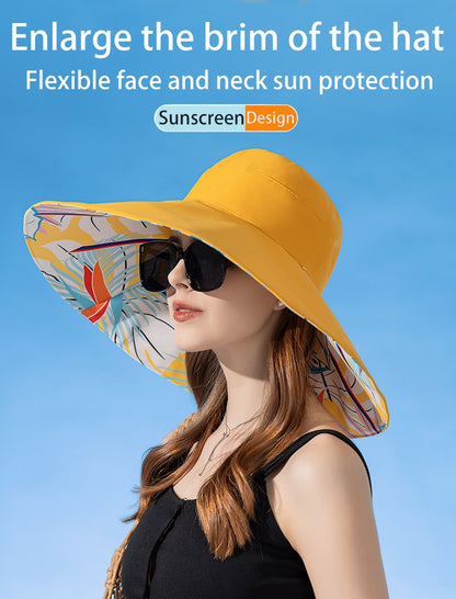 Xinbaoguan 100%poliéster8240Chapéu de pescador de aba dupla alargada NOVO transfronteiriço feminino Chapéu de sol de verão Chapéu de sol fashion