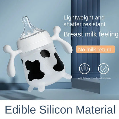 Silicone Baby Feeding Bottle Cute Cow Imitating Breast Milk For Newborn Infant Anti colic Anti choking Milk Feeding Supplies New