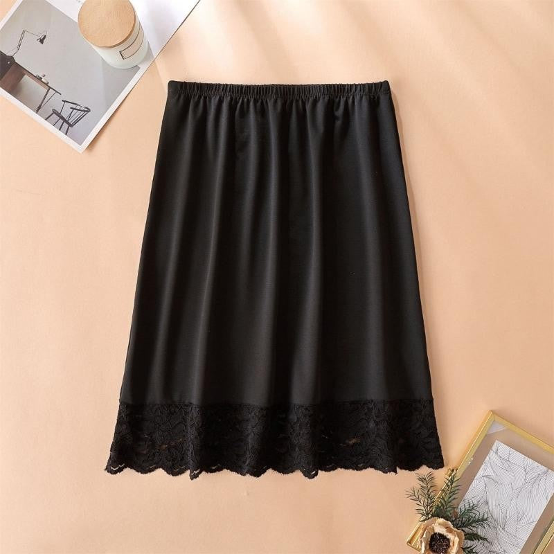 Y3NE Elastic Waist Knee Length Half Slips for Women Under Dresses Invisible Underskirt Basic Solid Color Lace Trim Petticoat