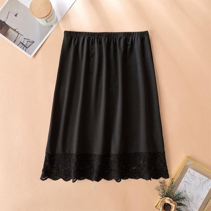 Y3NE Elastic Waist Knee Length Half Slips for Women Under Dresses Invisible Underskirt Basic Solid Color Lace Trim Petticoat