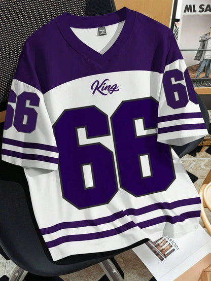 2025 Summer new men's 66 Letter King Printed T-shirt Men's short sleeve sportswear Football T-shirt Vintage T-shirt men's clothi