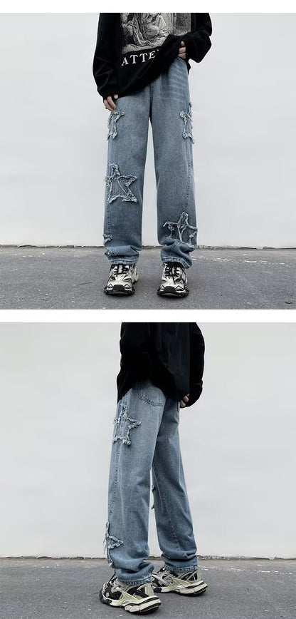 2025 Novas Estrelas da Moda Toalha Bordada Calças Jeans Marrons Masculinas Roupa Y2K Calças Retas Hip Hop de Algodão Pantalon Homme