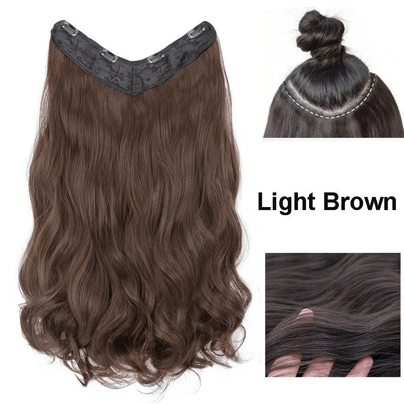 Apliques De Cabelo Sintético Em Formato V, 22 Polegadas, Com 4 Clipes, Uma Peça, Cachos Longos, Ondas, Para Mulheres