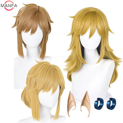 Peruca de Cosplay Link de Alta Qualidade Peruca Loiro Marrom Cosplay Anime Perucas Sintéticas Resistentes ao Calor Perucas de Halloween
