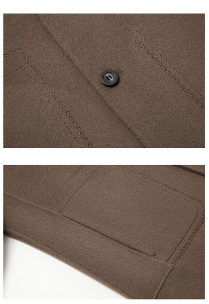 Men's 100% Wool Blend Overcoat - British-Inspired Mid-Length Trench Coat for All-Weather Smart Casual Wear