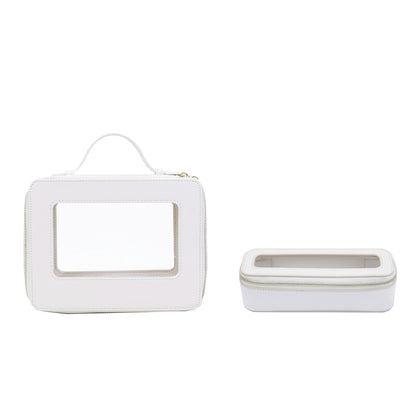 Free Custom Name Genuine Leather Travel Cosmetic Bag Set Colorful Classic Saffiano Portable Wash Bag for Women