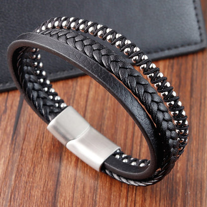 Pulseira de Couro Masculina, Formato Infinito, Padrão Popular, Joias de Aço Inoxidável, Acessórios, Presente
