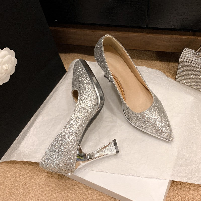 Fashion Sequined Women Pumps 2024New Women's Shoes Pointed Toe Shallow Mouth Shoes Female Comfort Women High Heels spring autumn
