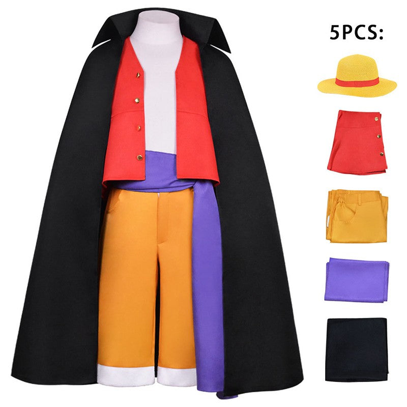 Anime Piece Pirate Luffy Cosplay Costumes Monkey D Sun God Two Years Later Cos Adult Kids Carnival Party Red Top Pants Suits Hat