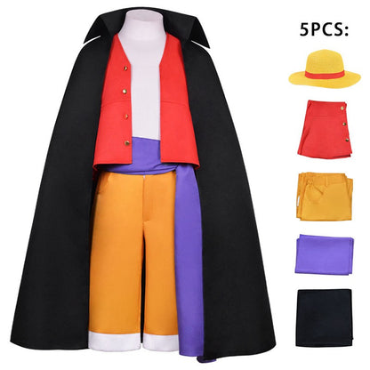 Anime Piece Pirate Luffy Cosplay Costumes Monkey D Sun God Two Years Later Cos Adult Kids Carnival Party Red Top Pants Suits Hat