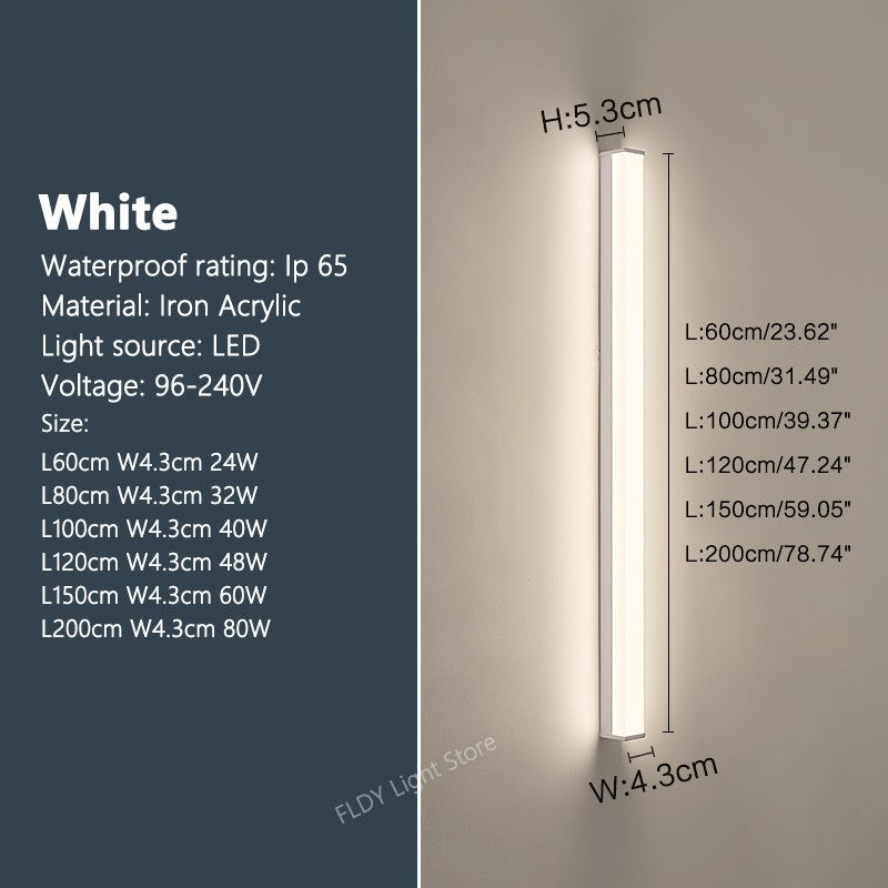 Modern Waterproof Outdoor Long Strip LED Wall Light IP65 Wrought Iron Wall Light Garden Porch Wall Light 110V 220V Lighting