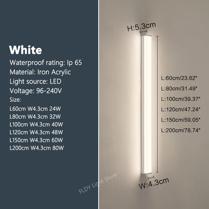 Modern Waterproof Outdoor Long Strip LED Wall Light IP65 Wrought Iron Wall Light Garden Porch Wall Light 110V 220V Lighting