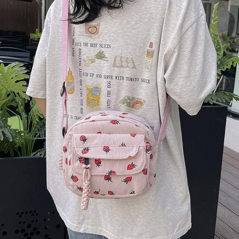 Cute Strawberry Shoulder Bag Casual Zipper Trendy Crossbody Bag Tote Handbag for Women Girls Travel Work Messenger Bag Handbags
