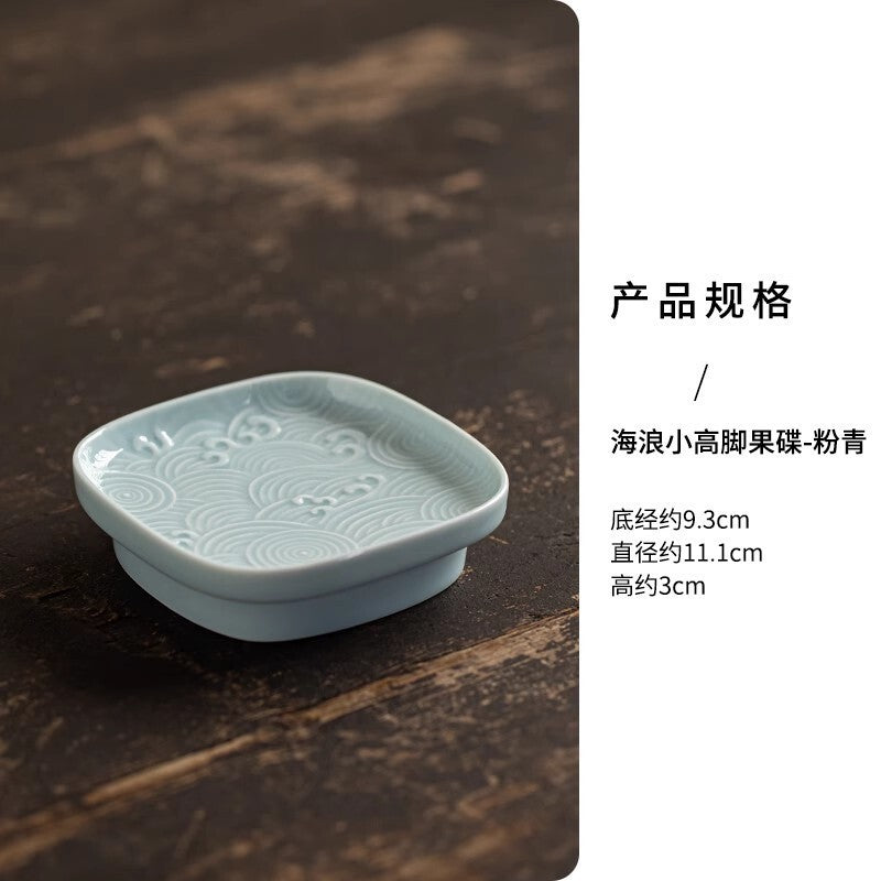 Sea Wave Little High Foot Fruit Dishes Handmade Pastry Plate Candy Bar Food Storage Tray Hospitality Dishes Cafes Ornaments Gift