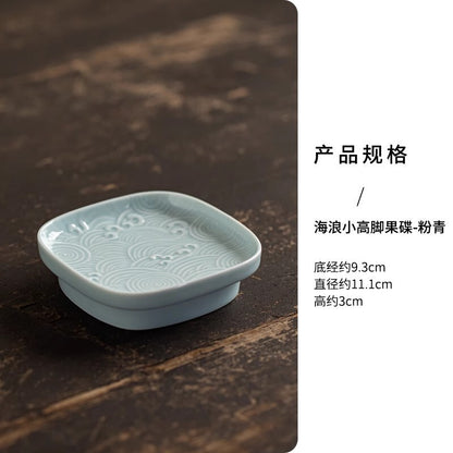 Sea Wave Little High Foot Fruit Dishes Handmade Pastry Plate Candy Bar Food Storage Tray Hospitality Dishes Cafes Ornaments Gift