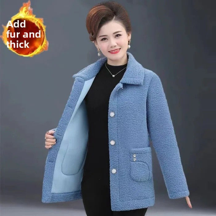 Thickened Faux Fur Sheepskin Warm Outerwear Jacket for Middle-Aged And Elderly Women Autumn Winter New Style Leather Coat
