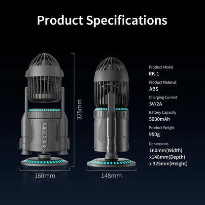 Space Inspired Rocket Fan Battery Operated USB C Rechargeable 3 Level Breeze Adjustable Ultra Quiet Desktop Cooler