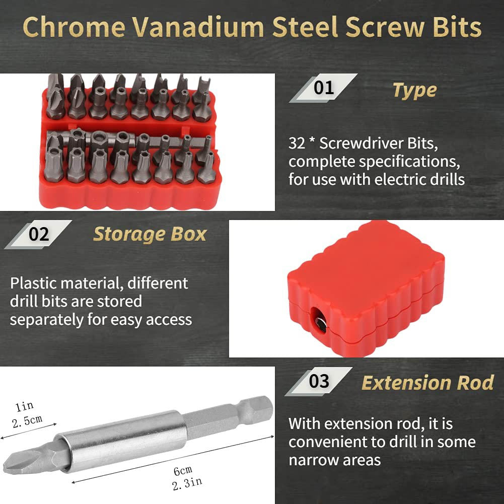 Kit de Chaves de Fenda 33 em 1, Conjunto de Ferramentas Essenciais para Casa, Kit de Bits para Chave de Fenda Elétrica, Ferramenta de Reparo de Chaves de Fenda