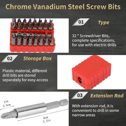 Kit de Chaves de Fenda 33 em 1, Conjunto de Ferramentas Essenciais para Casa, Kit de Bits para Chave de Fenda Elétrica, Ferramenta de Reparo de Chaves de Fenda