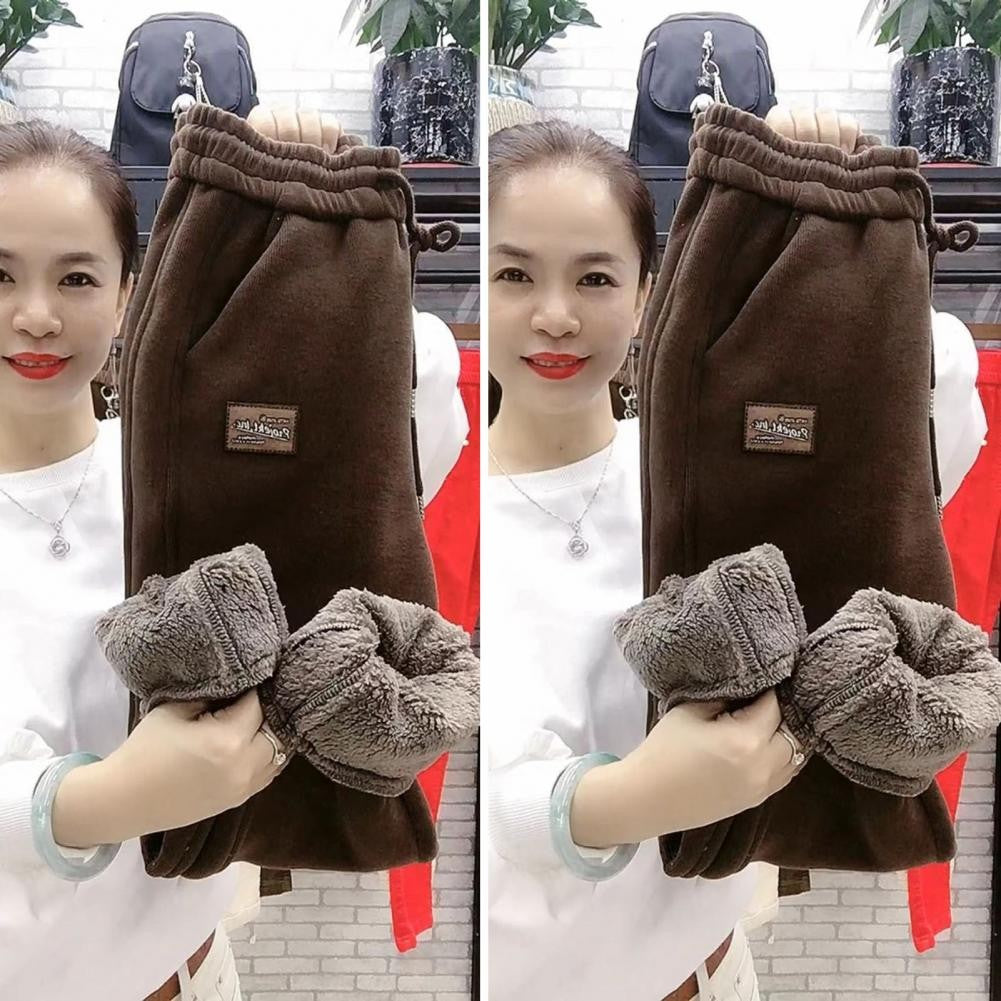 Women Sweatpants Cozy Fleece Lined Women's Sweatpants with High Waist Drawstring Pockets Warm Winter Casual Trousers for Cold