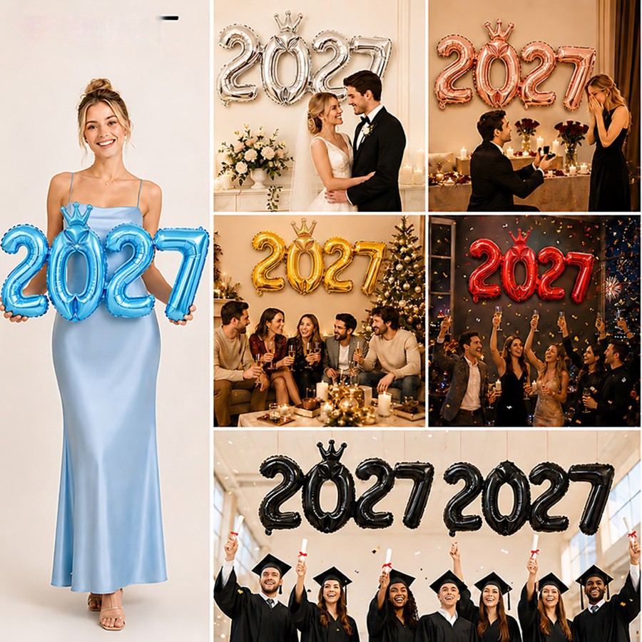 2027 Gold Crown Foil Number Balloons for 2027 New Year Christmas Eve Festival Party Supplies Graduation Decorations