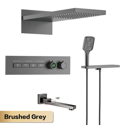 Luxury gun gray brass thermostatic shower system wall mounted LED digital display hot and cold water bathroom embedded faucet
