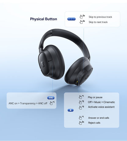 Baseus EH10 NC ANC Wireless Headphones 45dB Adaptive Hybrid Noise Cancelling Headsets Hi-Res LDAC Headphone Bluetooth 6.0 80Hrs