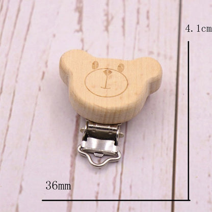 5PCS Wooden Rabbit Pacifier Clip Baby Accessories Wooden Animal Pacifier Metal Holder Elephant Pacifier Wooden Baby Teeth