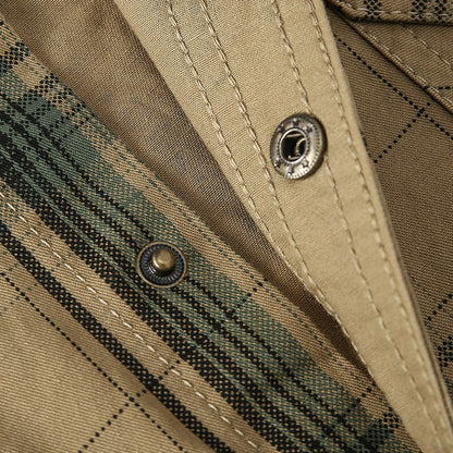 2024 New Plaid Shirt for Men Long Sleeve Striped Outdoor Casual Shirts Turn-down Collar 2-Pokcet Cargo Shirts High Quality Tops