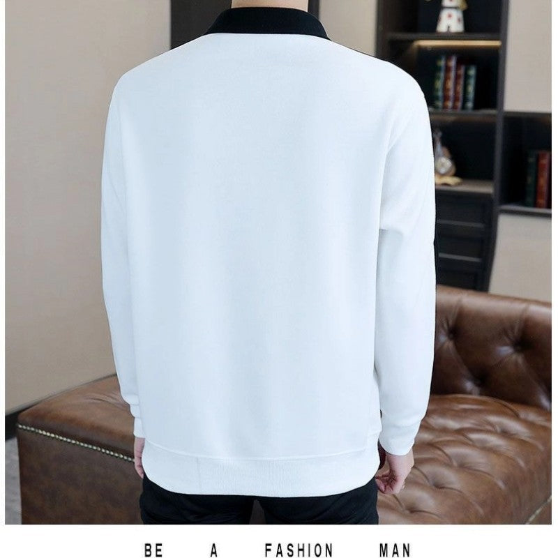 Contrast Patchwork Plus Size Korean Hoodies Sweatshirts Men Clothes Spring Autumn Polo Neck Long Sleeve Casual Top Fashion Trend