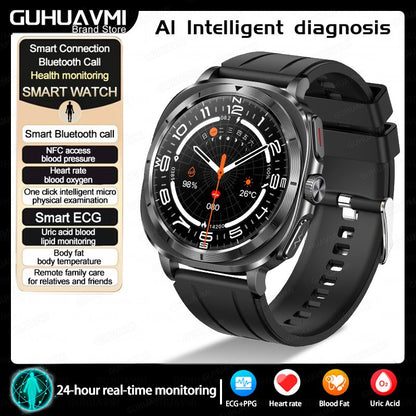 Novo Relógio de Saúde Ácido Úrico Pressão Arterial Oxigênio no Sangue Análise Corporal Gordura Corporal Smartwatch ECG+PPG Chamada Bluetooth Relógio Mulheres Homens