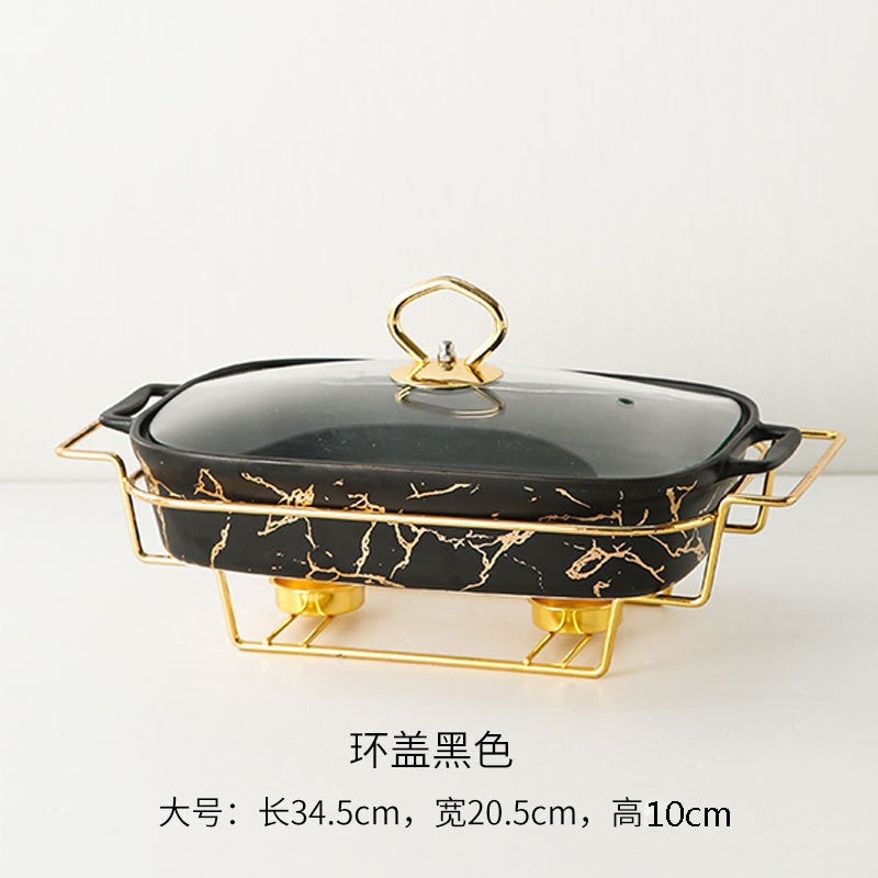 Caçarola retangular de cerâmica em forma de ânfora, para mesa de casa, com suporte criativo para aquecimento leve de sopa e vela.