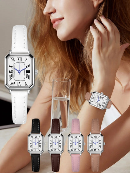 2024 New Foreign Trade Casual Fashion Fresh Art Silver Case Square Strap Roman Women's Quartz Watch in Stock